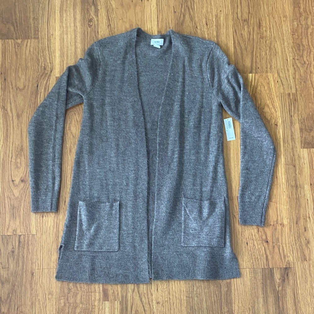 BNWT Old Navy brown long open knit pocket cardigan